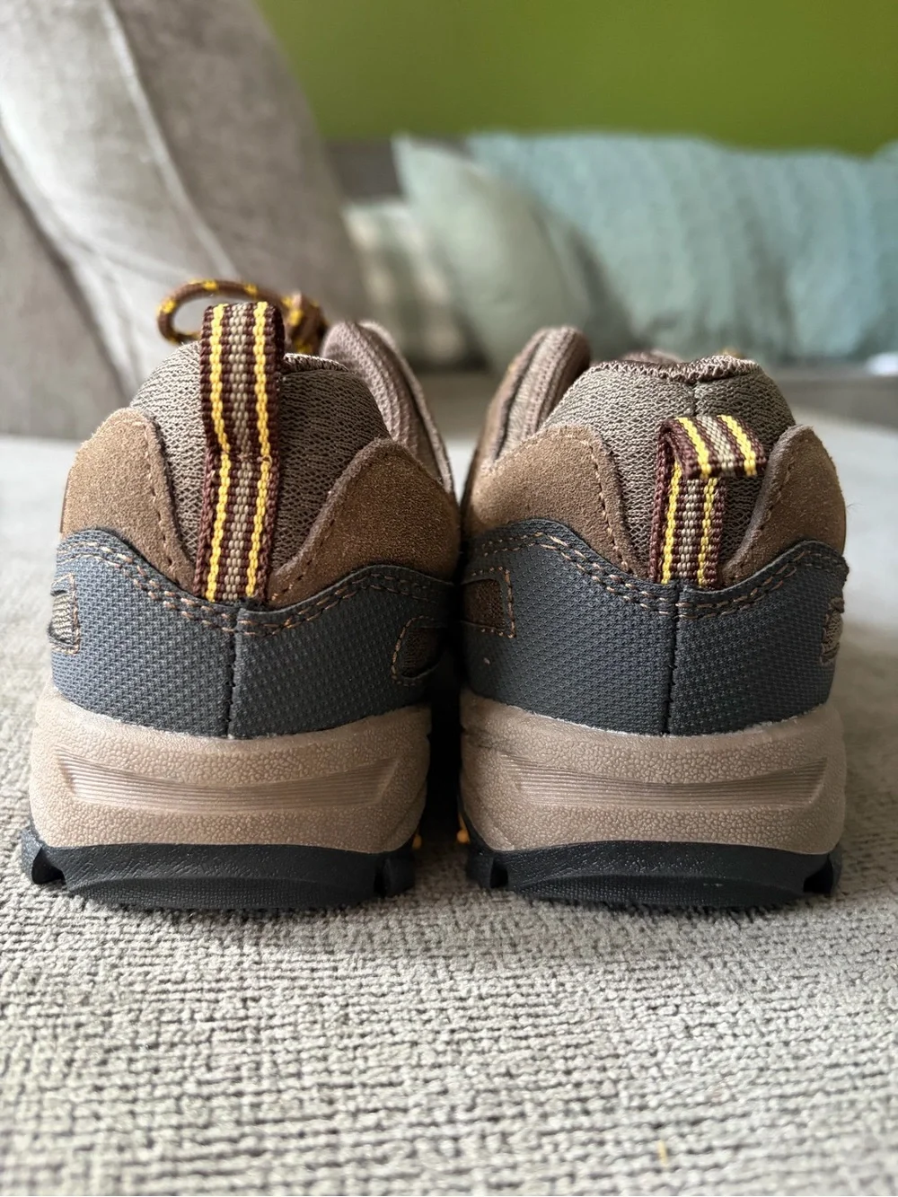 Northside Brown Suede Athletic Trail Shoes with Yellow Accent